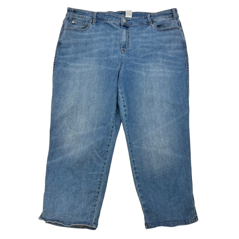 Chico’s Size 4 Womens High Rise The Platinum Crop Jeans Ankle Slit Stretch